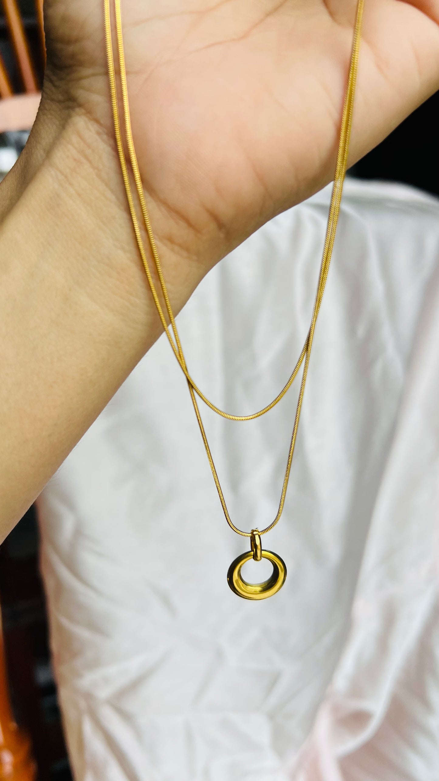 The Golden Orbit – Dual Circle Pendant Necklace